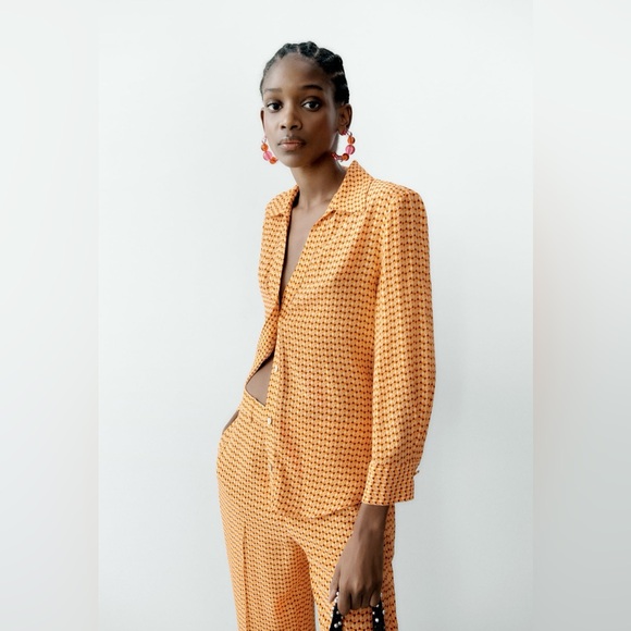 ZARA SET Trousers Geometric Printed Orange π - Picture 2 of 7
